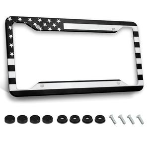 Black American Flag License Plate Frame Stainless Steels Patriotic Car Tag Holder Frames with 4 Holes and Screws 12 x 6 Inch Decoration for US Vehicle Standard for Women Men