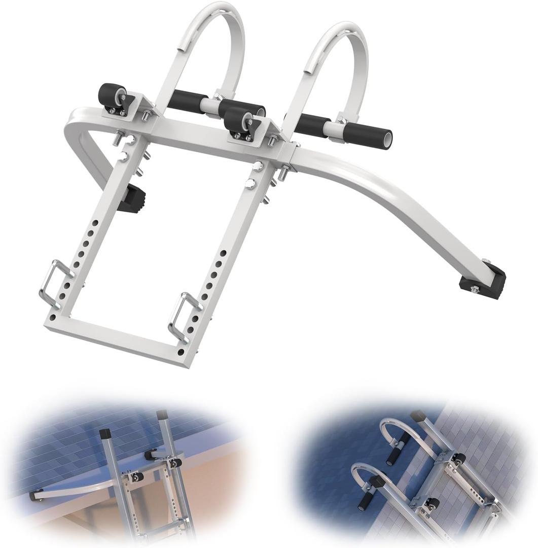 Toovem 2 in 1 Ladder Stabilizer, Ladder Stabilizer for Roof, Ladder Hook Accessory for Roof Gutter, Wall Ladder Standoff Hook, Adjustable, Heavy Duty Roof Ladder, Silver