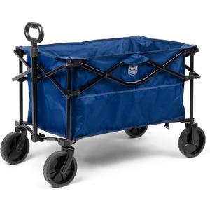 TIMBER RIDGE Folding Collapsible Wagon, Utility Push Pull Beach Wagon with All-Terrain Universal Wheels, Heavy Duty Foldable Grocery Cart for Outdoor Garden Camping Shopping, Holds 225 lbs, Dark Blue