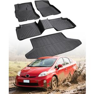 Car Floor Mats for Toyota Prius: 2004 2005 2006 2007 2008 2009 All Weather Accessories for Prius 2004-2009 Black Cargo Liner 4PCS Carpet Custom Fit for Toyota Prius 04-09 Automotive TPE Floormats