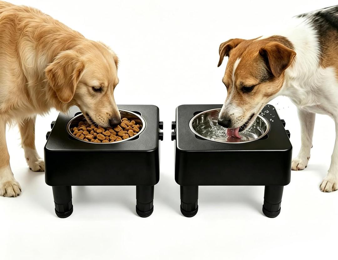 Elevated Dog Bowl Stand, Raised Dog Feeder with Adjustable Height 3.4" to 13.4", Non-Slip Pet Feeding Station Includes 227oz Stainless Steel Bowls for Small & Medium Dogs