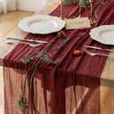 Burgundy Christmas Table Runner Decor Red Cheesecloth Gauze 120 Inch 10 FT Rustic Boho Cheese Cloth Runner for Wedding Baby Bridal Shower Party Long Sheer Home Christmas Decorations