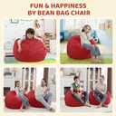 2FT Bean Bag Chair, Comfy Bean Bag Chairs with Memory Foam Filled, Fluffy Beanbag Sofa with Dutch Velvet Cover, Teardrop BeanBag Chairs for Living Room, Playroom - Red