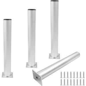 Set of 4 Aluminum Alloy Furniture Legs 10 Inch Height, 1.5 Inch Diameter Adjustable Cabinet Legs, Metal Round Sofa Legs Adjustable Feet for Kitchen, Table, Cabinet, Shelves (Silver)