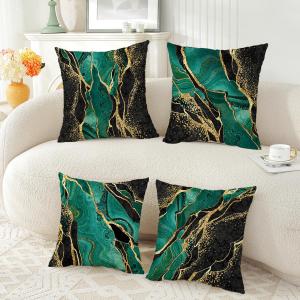 Pack of 4,Green Marble Throw Pillow Covers 18x18 Inch Two-Sided Green Gold Abstract Art Modern Decorative Pillows Case Soft Cushion Covers for Couch Sofa Bed Home Living Room Dcor