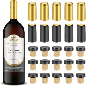 Wine Sealer for Wine Bottles - 50 pcs Wine Bottle Resealer Kit for Cruise with PVC Heat Shrink Capsules, T-Shape Wine Bottle Cork Stopper with Black Plastic Top for Making Cellars and Home Use