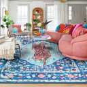 Blue Cheetah Rug 10x8 FT Boho Leopard Vintage Tropical Jungle Animal Rug Aesthetic Rugs for Girls Room Living Room Bedroom Home Office Thin Animal Colorful Funky Carpet
