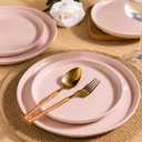 GBHOME 24-Piece Ceramic Dinnerware Set for 6, Handpainted Plates, Pasta Bowls & Bowls Set with Rustic Terracotta Underside, Scratch-Resistant, Dishwasher & Microwave Safe,Speckled Glaze Pink