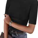 ANRABESS Womens Tops Mock Neck Half Sleeve Shirts Ribbed Knit Slim Fit Basic Tee 2026 Summer Fall Dressy Casual T-Shirts (M)