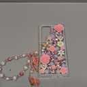 for Samsung Galaxy A15 5G Bling Glitter Diamond Case with Flower Lanyard Wrist Strap,Luxury Crystal Rhinestone Pearl Protective Cover Case for Women Girls Kids Teens,Pink