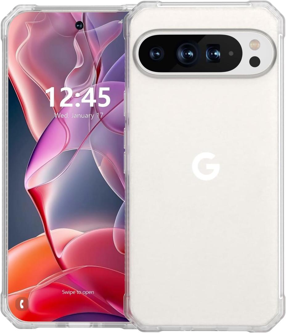 ANNSD for Google Pixel 9/9 Pro Case,Magnetic Shockproof with Translucent Protective Cover,Slim Full Body Drop Protection for Wireless Charging(Matte Clear)