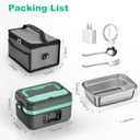 Electric Heated Lunch Box for Adults, EDCERATY Rechargeable 60W Self-Heating Food Warmer with 1L Stainless Steel Container, Fork, Spoon and Insulated Carry Bag for Work Men Car Truck(Grey+Green) (1Pack)