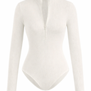 SOLY HUX Women's Half Zip Mock Neck Bodysuit 2 Packs Long Sleeve Leotard Shirts Fitted Tops (Large, White)