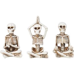 Newman House Studio Halloween Skeleton Decor - Realistic Meditating Skeleton Statues, Set of 3, 2*1.5*3.75 in Resin Indoor Zen Skull Decor