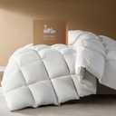 Goose Down Fiber Comforter King Size  All Season Naturally Breathable Down Comforters, Luxury Hotel Collection Duvet Insert with 8 Corner Tabs, Cotton Fabric & Baffle Box (White,65oz Fill)