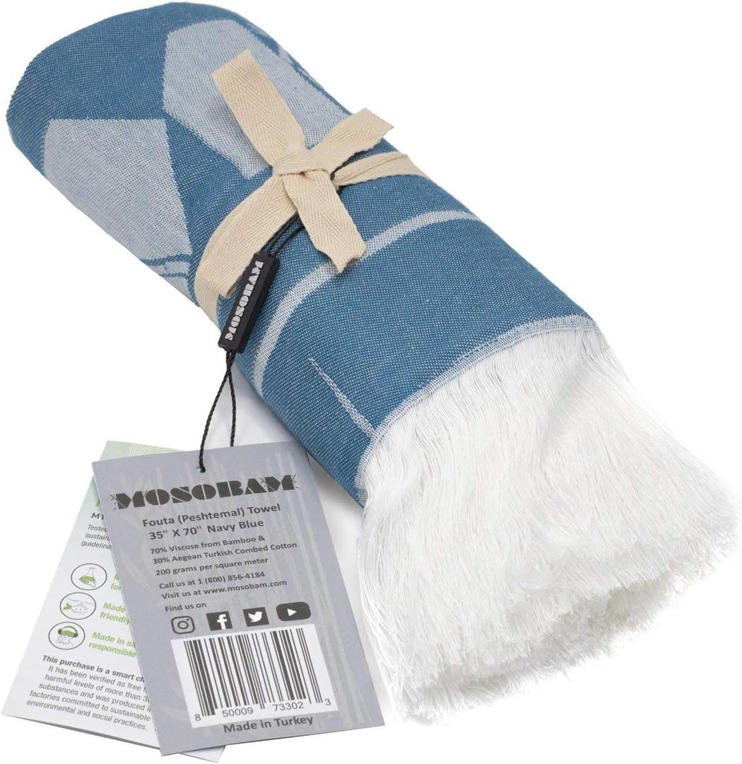 Mosobam Soft Fouta Peshtemal 35X70, Navy, Fall Cacala Fleece Blankets, Luxury Scarf Sarong, Hamam Towel, Lightweight Travel Outdoor Picnic Blanket Throw, Viscose Made from Bamboo - Turkish Cotton