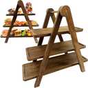 Onkuly Wooden 3 Tier Serving Tray Wood Cupcake Stand Rectangle Serving Platter Food Display Trays for Party, Birthday, Wedding 2 Pack