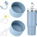 DUNLAGUE Boot and Straw Cover Set - 2pcs Silicone Boot, 3pcs Straw Cap, Bottom Protector for Stanley Cup H2.0 30oz & 40oz, Exact Color Match with Stanley, Accessories Chambray