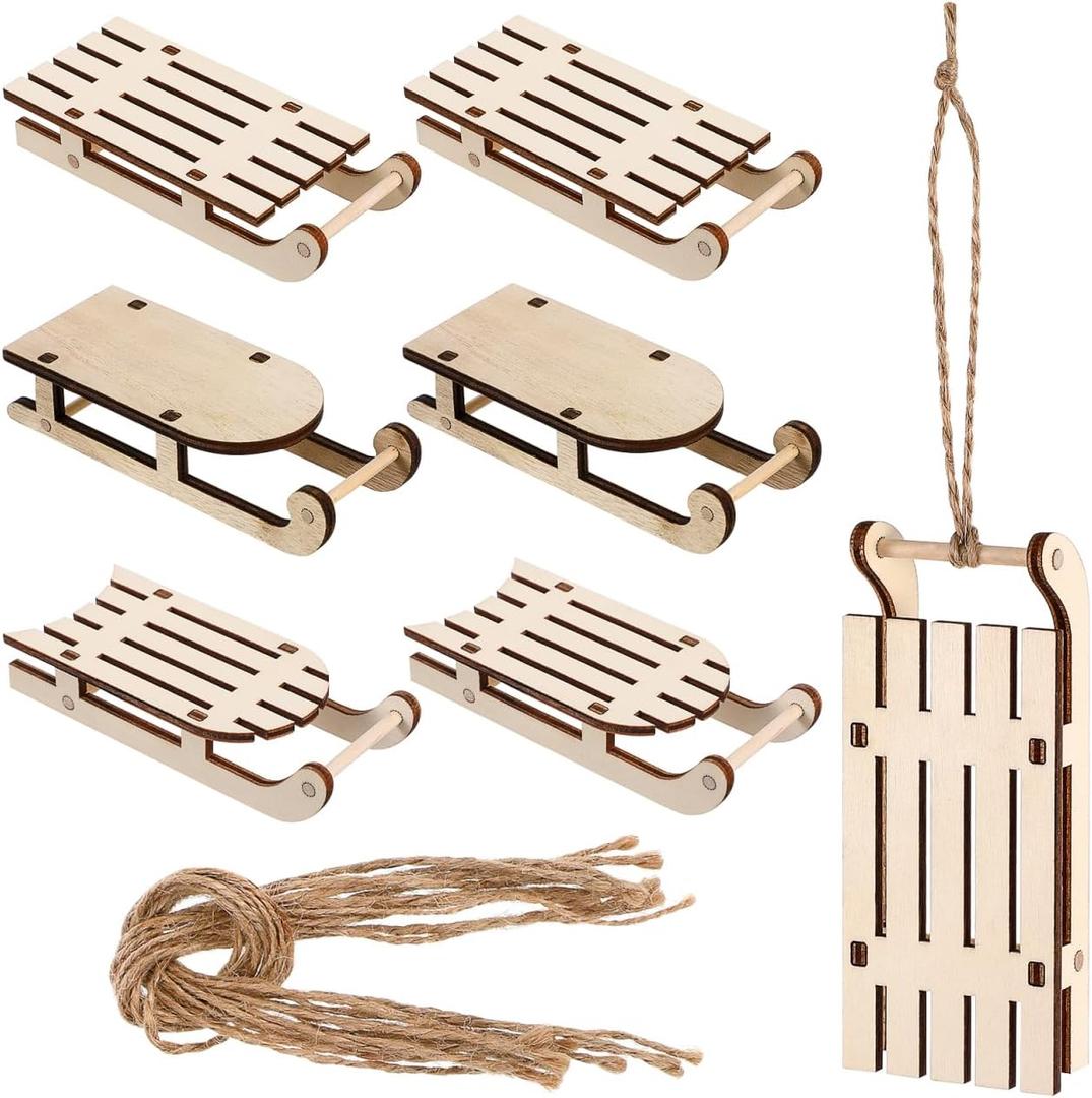 Tofficu 9pcs Miniature Wooden Sleighs Model Christmas Sled Ornaments Miniature Unfinished Wooden Sleighs Model Unfinished Santa Sleigh DIY Crafts Tabletop Wood Sleighs Ornament for Christmas Decor