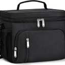 Insulated Lunch Bag for Men & Women, 9L Leakproof Lunch Box Soft Cooler Tote with 5 Pockets, 600D Oxford, EVA Lining, Adjustable Strap for Work, Picnic, Beach&Travel-Black (Single)