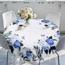 60 Inch Round Tablecloth Waterproof Blue Floral Table Cloth Spring Summer Flower Hydrangea Table Cover Wrinkle Free for Indoor Outdoor Kitchen Dining Holiday Picnic Party Decor