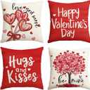 AVOIN colorlife Happy Valentine's Day Heart Lollipop Bouquet Throw Pillow Covers, 18 x 18 Inch Love You More Hugs and Kisses Red Anniversary Wedding Cushion Case Decoration for Sofa Set of 4
