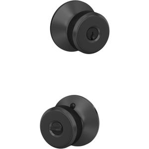 Schlage F51A BWE 622 Bowery Door Knob, Keyed Entry Lock, Matte Black