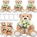 Sliner 33 Pcs Bear Centerpieces for Baby Shower Decorations Baby Shower Table Centerpieces with Bears Mason Jars Roses Bouquet Tags Burlap Rope for Gender Reveal Birthday Party Decoration(White)