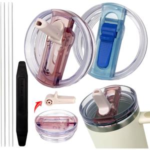 2 Pack 40 oz Tumbler Detachable Flip Straw Lid Replacement Fit for Stanley Quencher ProTour,Leak Proof Lid Compatible with Stanley Cup,No Spill Flip Top Tumbler Cover for Stanley Cup Accessories
