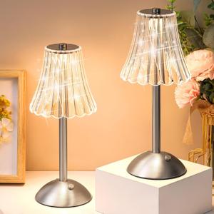 Liliful 2 Pcs Cordless Table Lamp Rechargeable Touch LED Small Gold Portable Battery Operated USB-c Desk Lamp 3 Color Dimmable for Bedroom Living Room Dining (Silver,Rose Style)