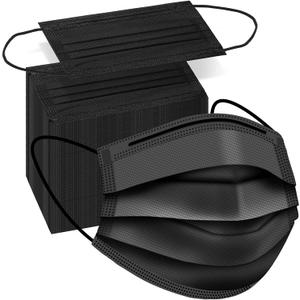 100 PCS Disposable Face Masks, Black Disposable Masks, 3 Ply Protection Face Masks