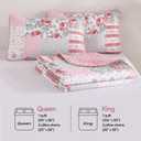 Patchwork Quilt Set King Size, Pink Floral Plaid Bedspread Coverlet Set Boho Rustic Quilt Bed Cover, 3 Piece Soft Microfiber Reversible Pink Grey Bedding Set for Women Girls