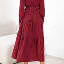 dowerme Women's Casual Dresses 2025 Fall Fashion Long Sleeve Button Up Floral Print Belted Tiered Boho Maxi Party Dress (Red, M)