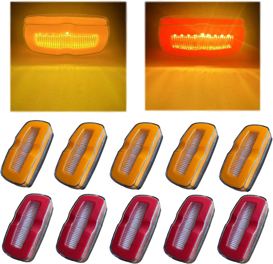 Led Trailer Side Marker Running Clearance Signal lights Camper Exterior Porch Enclosed Outdoor Optronics Utility For Boat Trucks Rv Etc,10V-30V.(Amber,Red,10Ea)