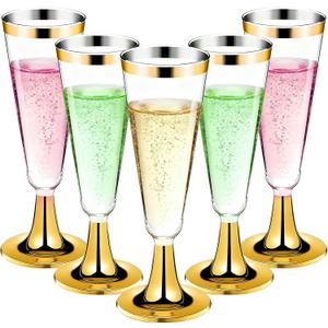 40 Pack Plastic Champagne Flutes with Gold Rim Gold Bottom, 5.5 Oz Clear Disposable Plastic Champagne Glasses, Glasses Cups for Wedding Celebration Party Tasting New Years Eve Party Supplies