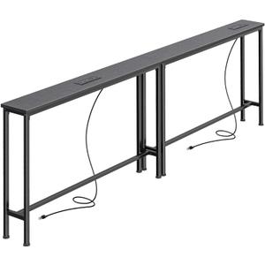 SUPERJARE 78.8 Inch Narrow Console Table with Outlet, Sofa Tables, Behind Couch Table, Long Entryway Tables with Charging Station, for Living Room, Black, 5.7''D x 78.7''W x 29.7''H