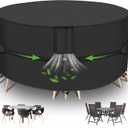 Round Patio Table Cover, Patio Furniture Covers Waterproof, Heavy Duty Outdoor Table and Chair Set Cover,Outdoor Furniture Covers for Patio Furniture, 84"Dia x 28"H, Black