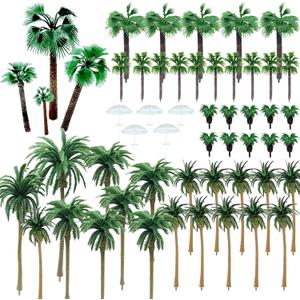 Woohome 44 PCS Model Trees Coconut Palm Model Trees with 5 PCS Mini Umbrella, Mixed Model Trees for Model Train Railway Architecture Diorama DIY Scenery Landscape