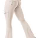 YEOREO CoreFlex Women Workout Flare Leggings with Pockets Hidden Scrunch High Waisted Cargo Gym Yoga No Front Seam Leggings (Medium, Light Khaki)