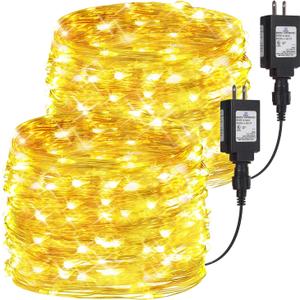 2-Pack Fairy Lights Plug in, 33ft 100 LED Fairy String Lights Indoor Outdoor Waterproof Copper Wire String Lights Warm White Twinkle Lights Starry Lights for Bedroom Garden Wedding Party Decoration