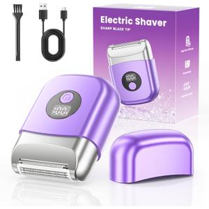Cordless Electric Razors for Women, Travel Electric Shaver with LED Display, Rechargeable Body Trimmer Shaver for Private Area, Face Underarms Bikini,Lips, Arms, Legs (Purple)
