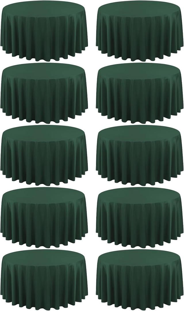 10 Pack Hunter Green Round Tablecloths - 120 Inch, Polyester Table Cover for Round Table, Stain and Wrinkle Resistant Washable Fabric Tableloth, Polyester Tablecloth for Wedding Banquet Parties