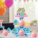 3-Tier Cartoon Blue Dog Cupcake Stand, 2 Sets Cardboard Cake Stands, Dessert Tower Holder, Cartoon-Themed Birthday Decoration, Baby Shower Party Supplies