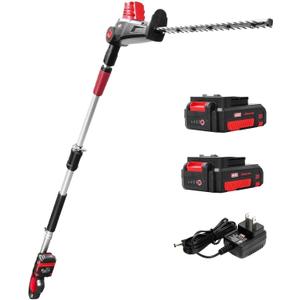 MZK 20V MAX 23-inch Cordless Pole Hedge Trimmer Attachment, 8-Feet Reach, Electric Hedge Trimmer with Extension Pole, Multi-Angle, for Garden Lawn Trimming(Two Batteries and Charger Included)