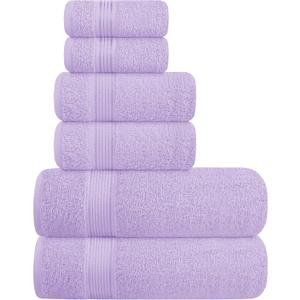 Elvana Home Ultra Soft 6 Pack Cotton Towel Set, Contains 2 Bath Towels 28x55 inch, 2 Hand Towels 16x24 inch & 2 Wash Coths 12x12 inch, Ideal for Everyday use, Compact & Lightweight - Dark Purple