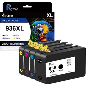936 XL High Yield Ink Cartridges (4-Pack) Compatible for HP 936e XL | Works with : OfficeJet Pro 9110b, 9120b, 9130b OfficeJet Pro Wide Format 9720/9730 | Eligible for Instant Ink (4P BK/C/M/Y)