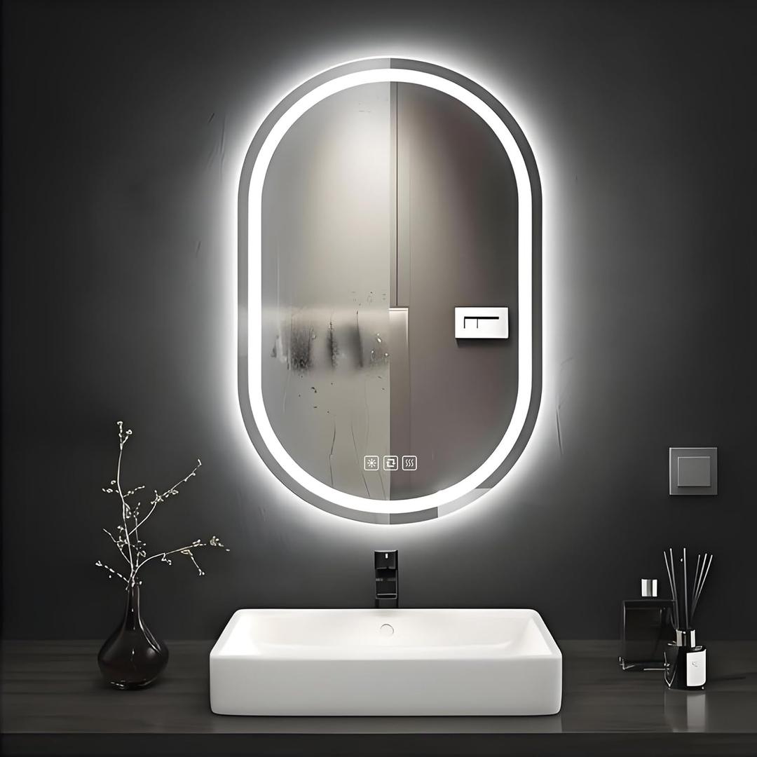 20X28 inches Oval LED Bathroom Mirror with Lights, Anti-Fog, Dimmable, Backlit + Front Lit, Lighted Bathroom Vanity Mirror for Wall, Memory Function, Tempered Glass, Shatter-Proof