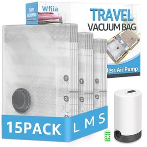 Vacuum Bags for Travel with Rechargeable Pump, 3 Sizes Vacuum Seal Bags for Clothing, Compression Vacuum Travel Bags for Luggage, Vacuum Packing Bags for Closet Organization (15)