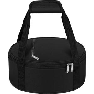 Round Insulated Casserole Carrier, Pie Carrier Bag, Portable Casserole Carrier for Hot or Cold Food Lunch Tote, Lunch Bag for Parties Picnic, Fits 12.5" Baking Dish, Black (Single)
