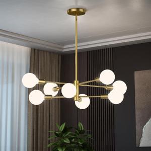 Gold Modern Sputnik Chandelier 8-Lights Mid Century Chandeliers Flush Mount Sputnik Lights Fixture for Dining Room, Living Room,Kitchen Island Height Adjustable (Bulbs Not Included)